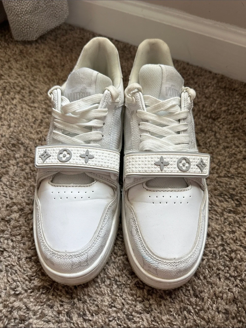Louis Vuitton White Leather Strap Sneakers - Picture 1 of 6